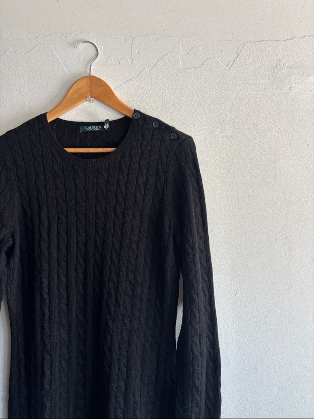 Lauren Ralph Lauren Black Cable-Knit Shoulder-Button Sweater
